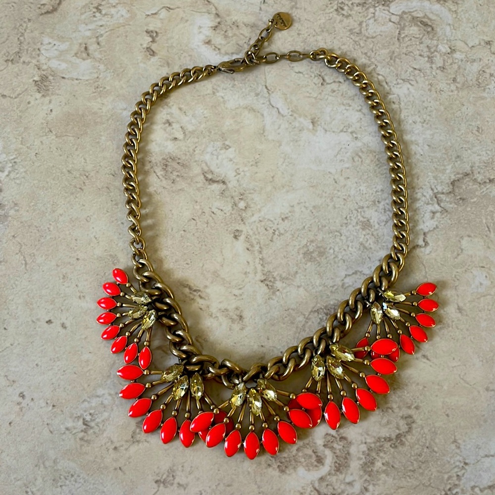 Stella & dot orange fan & rhinestone necklace